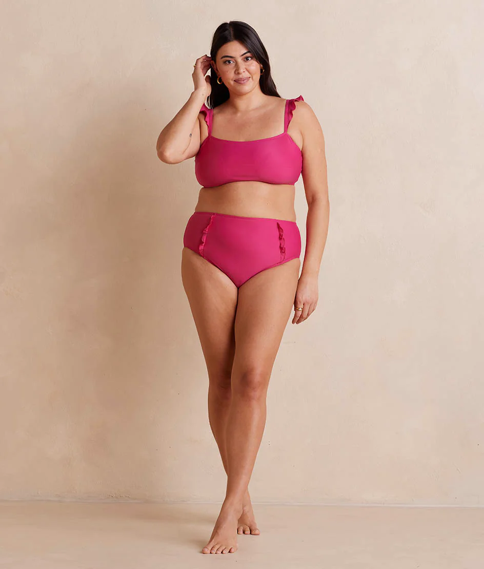 The Ruffle High Leg High Rise Bikini Bottom - Spritz