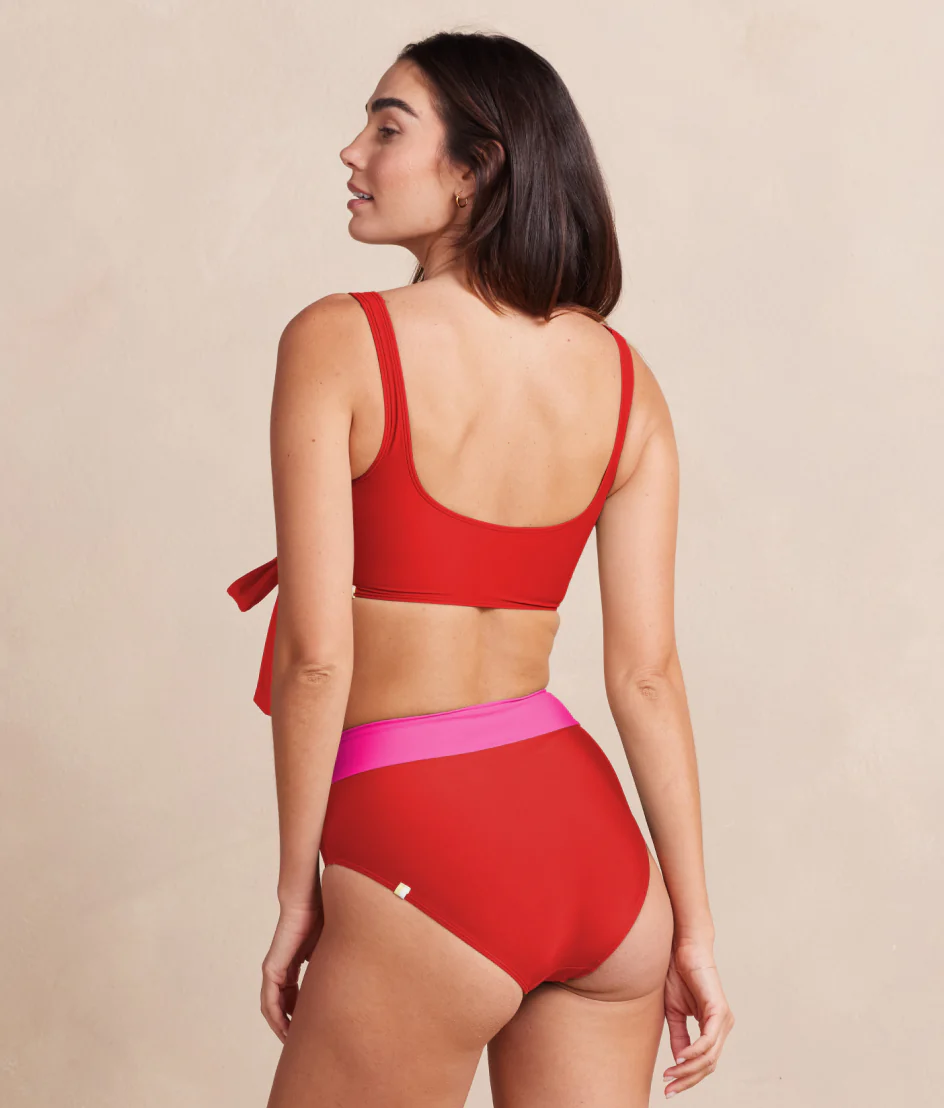 The Wrap High Leg High Rise Bikini Bottom - Lava & Hibiscus