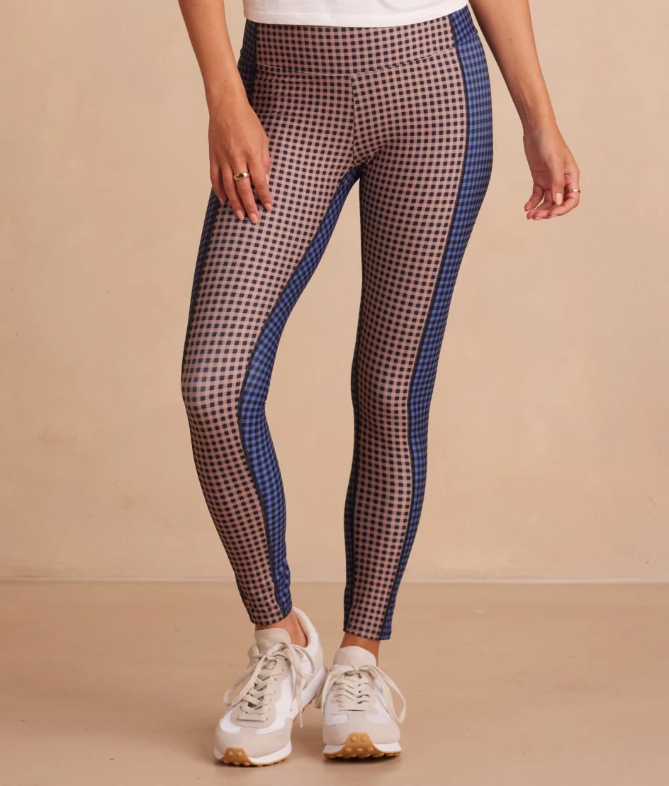 The Colorblocked High Rise 7/8 Legging - Gingham in Blue Mountain & Toffee