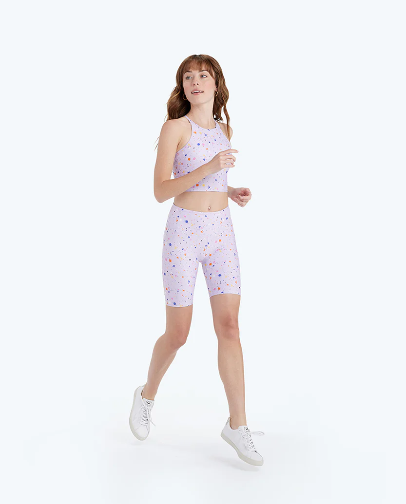 The Do-It-All High Rise Biker Shorts - Paint Splatter in Lilac