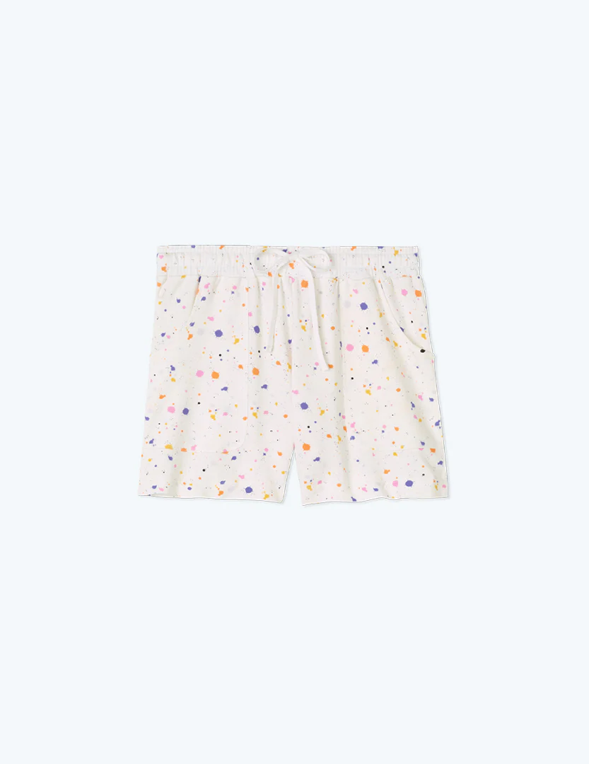 The Softest French Terry Lounge Shorts - Paint Splatter in White Sand