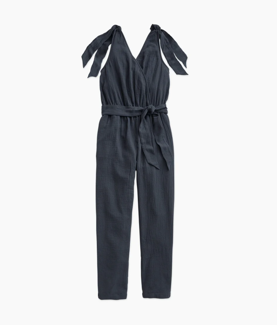 The Going Places Gauze Tie-Shoulder Jumpsuit - Midnight