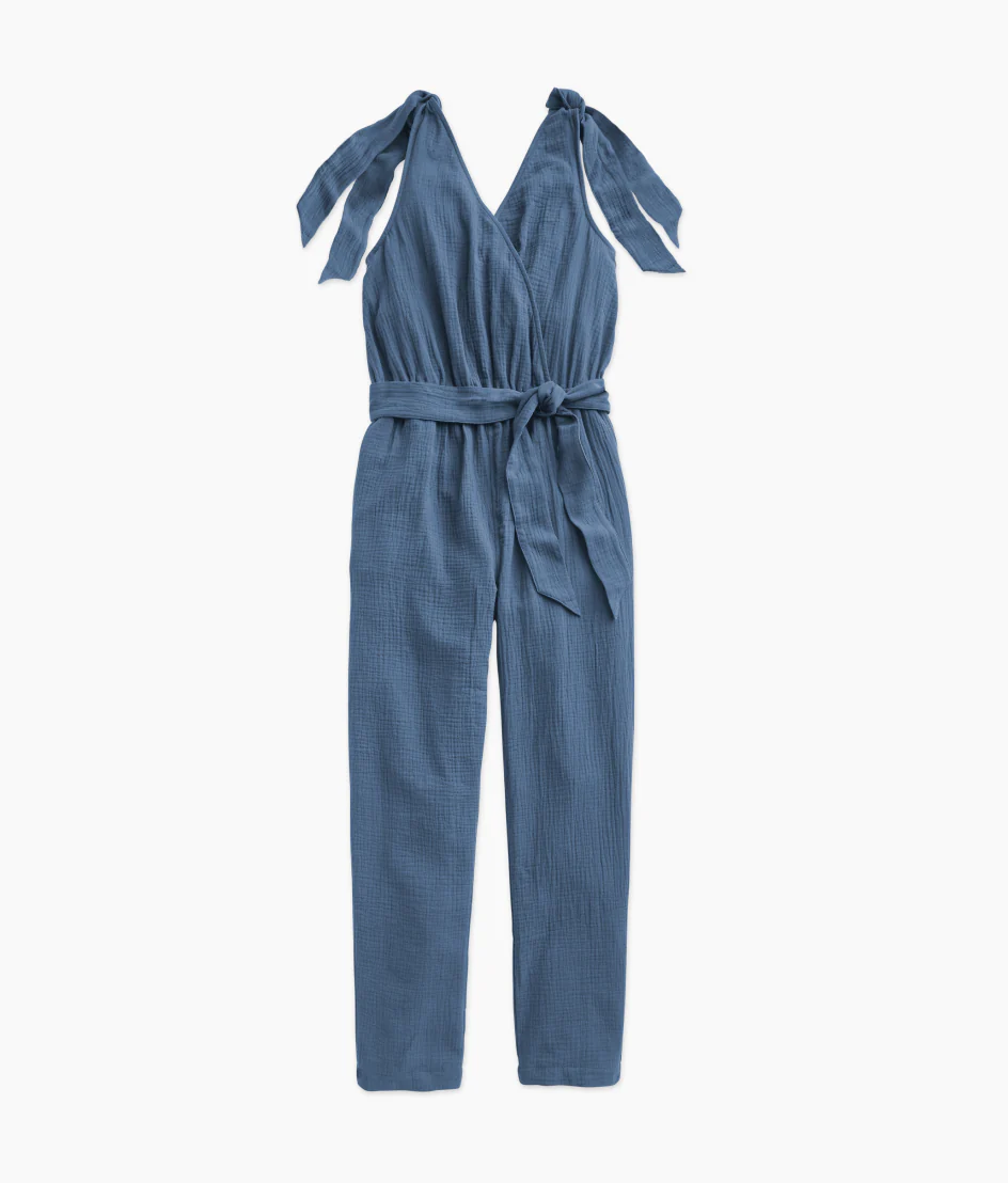 The Going Places Gauze Tie-Shoulder Jumpsuit - Cyprus Blue