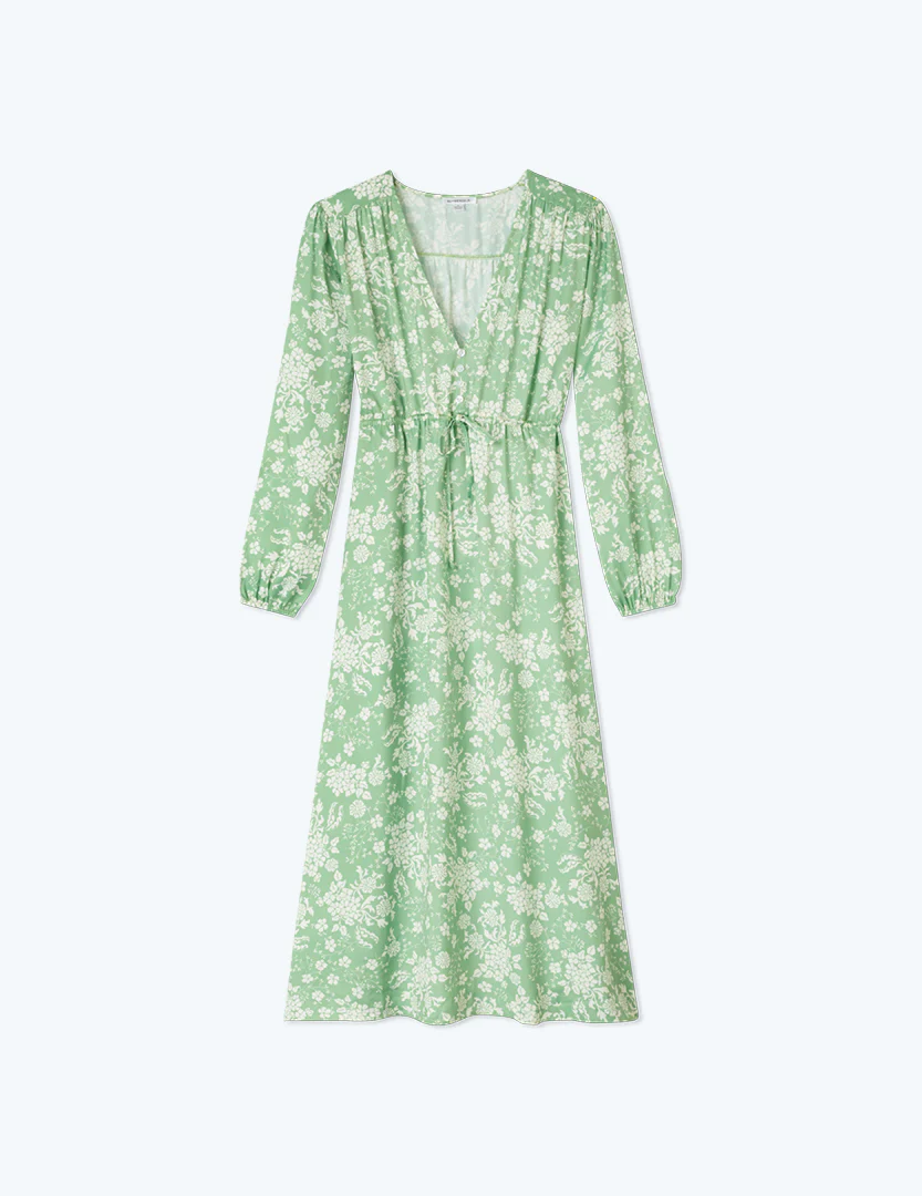 The Cinched Waist Caftan Dress - Vintage Floral in Ivy
