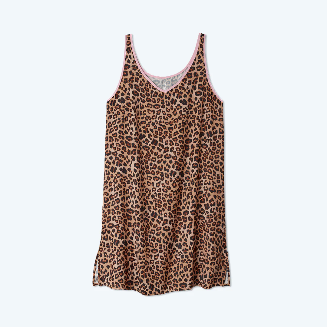 The Cloud 9 Silky Slip Dress - Leopard & Pink Sky