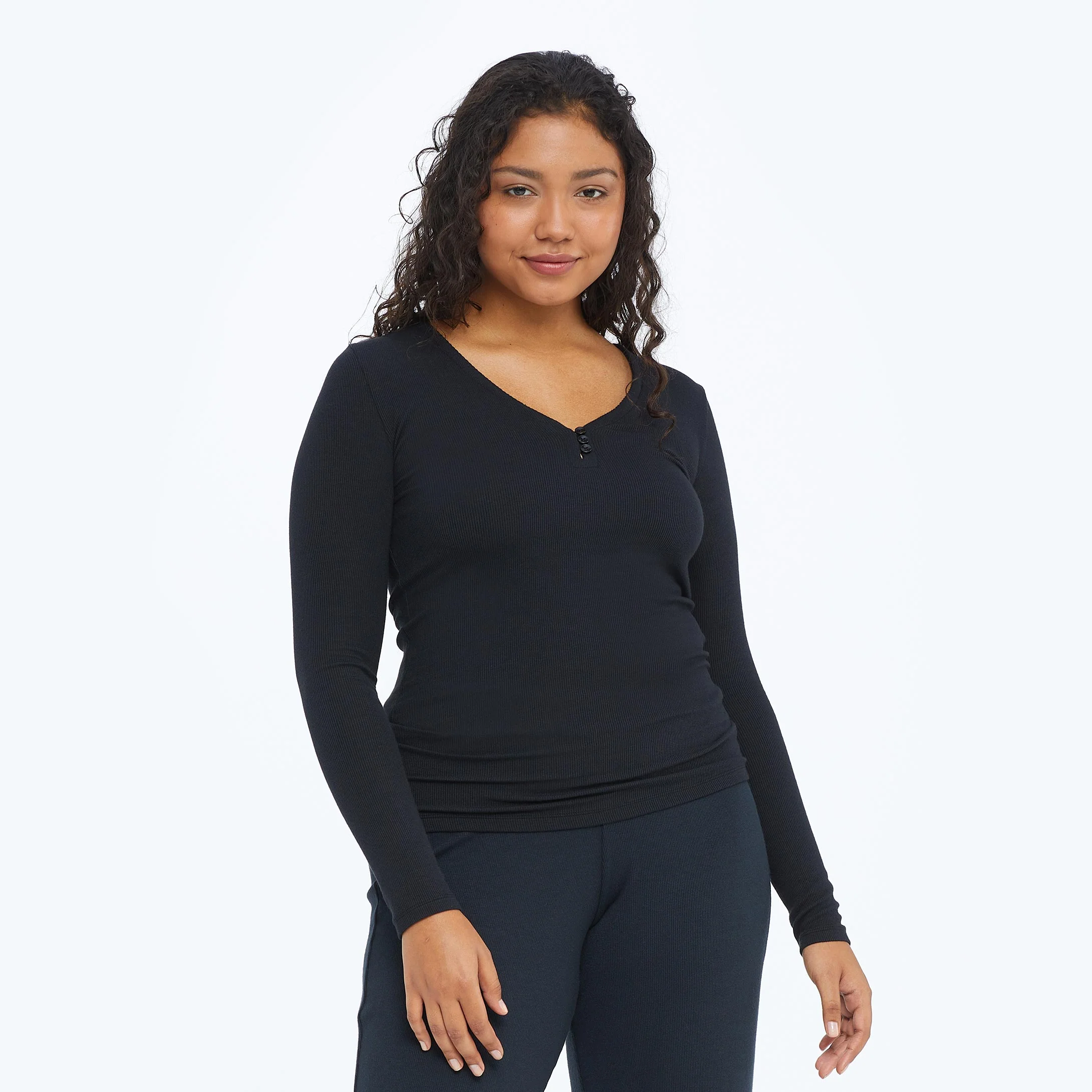 The Softest Ribbed Long Sleeve Henley - Sea Urchin