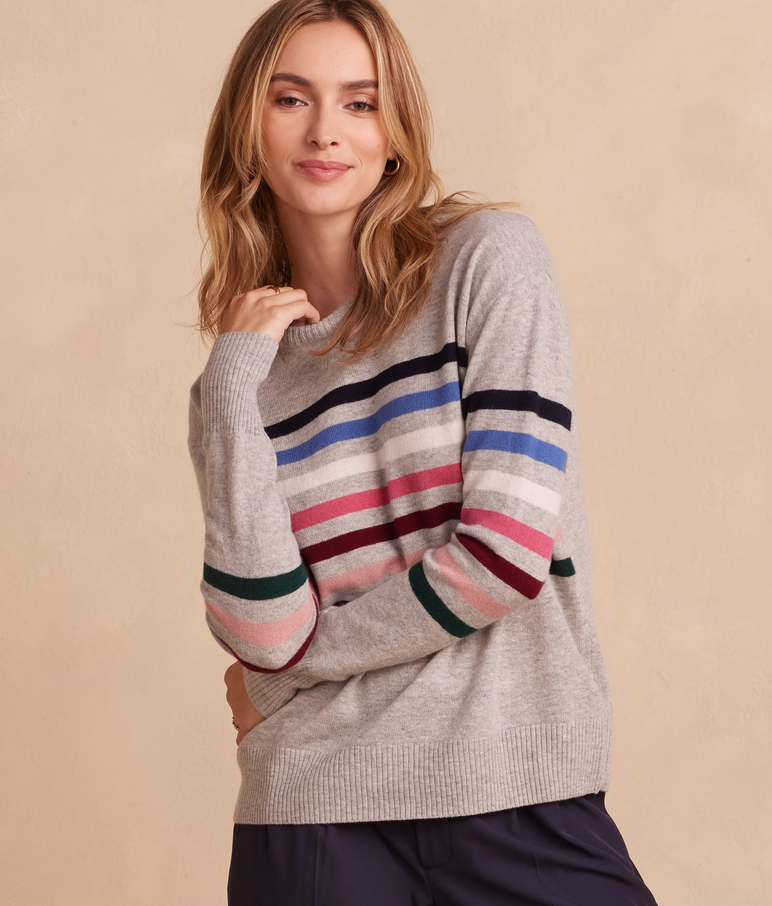 The Coziest Cashmere Blend Striped Crew - Main