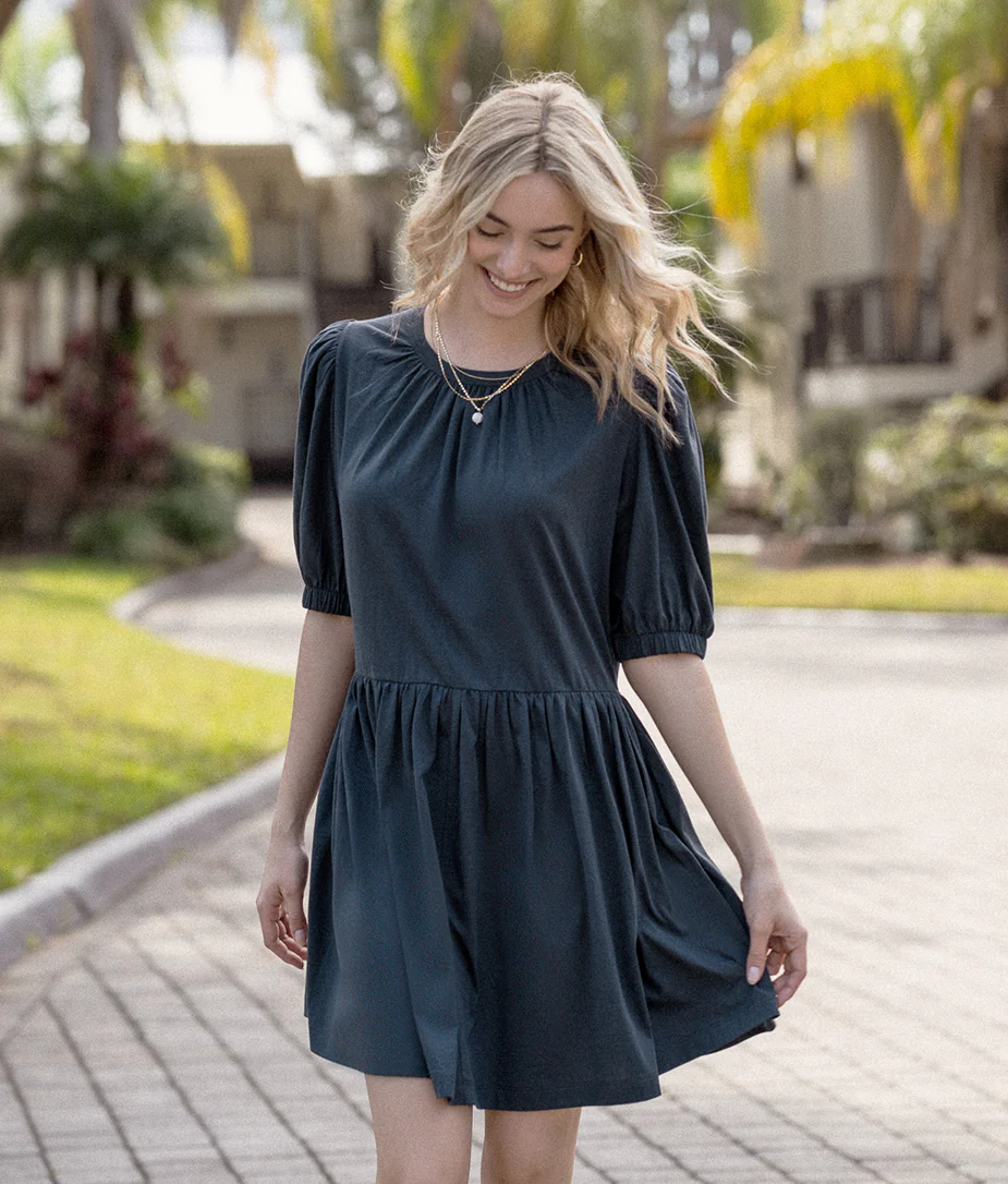 The Luxe Pima Puff-Sleeve Mini Dress - Main