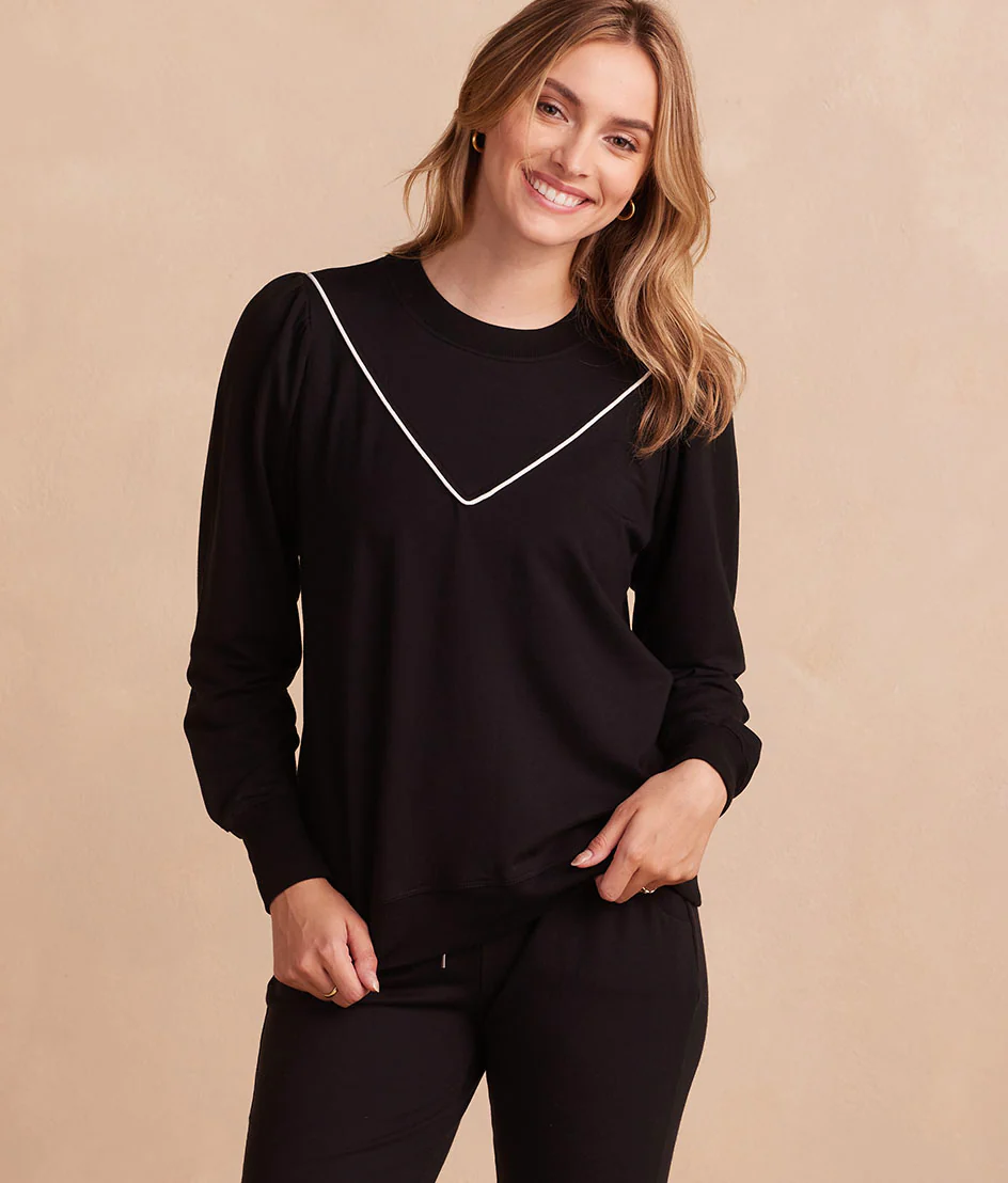 The Softest French Terry Contrast Puff-Sleeve Pullover - Main