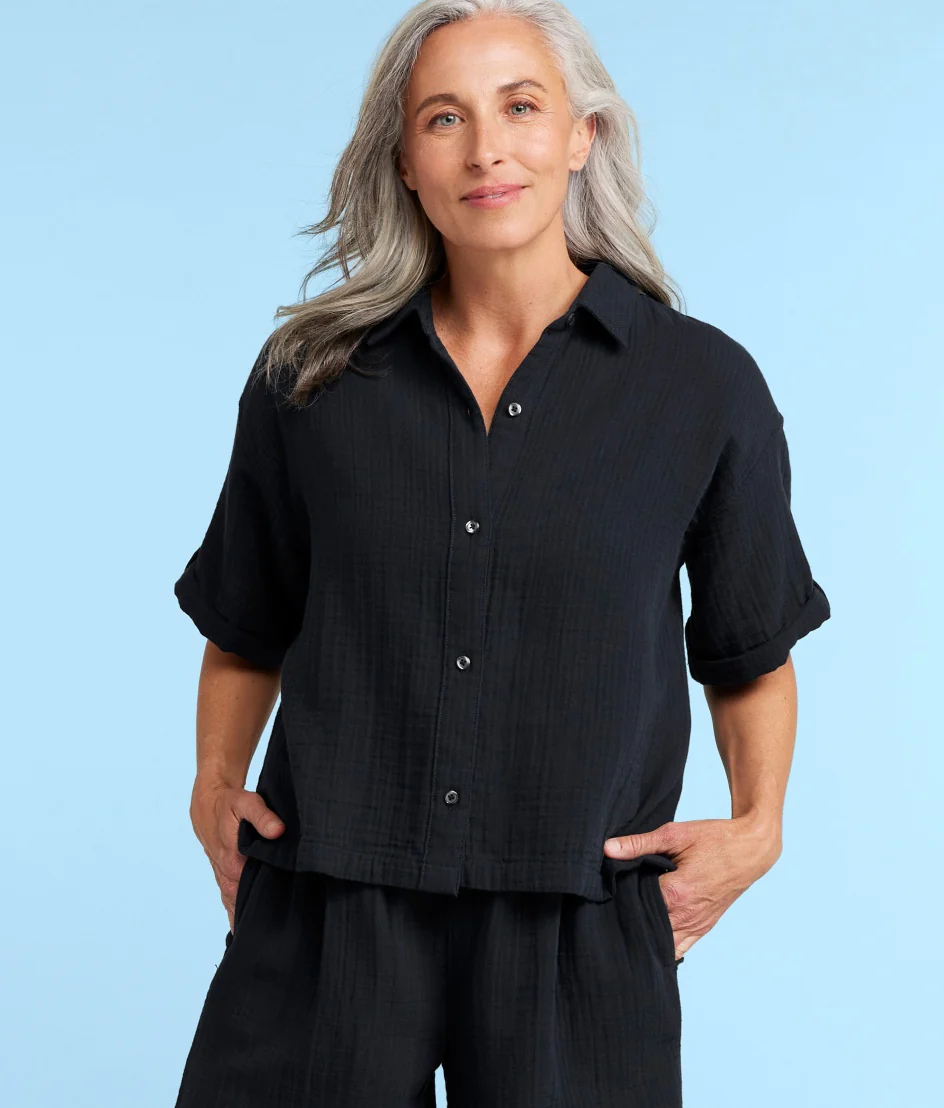 The Cloud Gauze Boxy Cropped Button-Up Shirt - Main